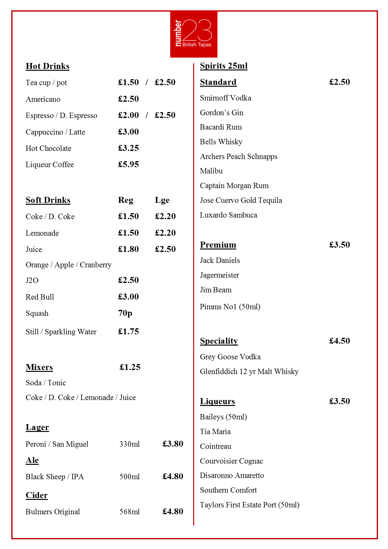 May 2015 Drinks Menu